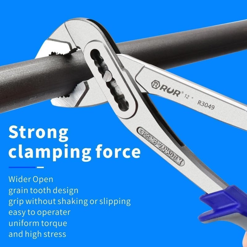 vomex 12-inch Tongue and Groove Pliers - Adjustable Water Pump with 7 Jaw Positions, Serrated Jaws & Comfort Grip. Perfect for Plumbing, Pipes & DIY Home Repairs - Image 2